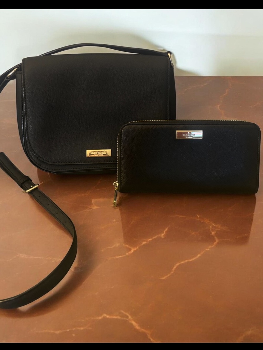 Kate Spade Black Crossover /Strap Purse & Zipper matching wallet
